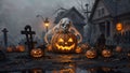 Unveiling the Horror of Ancient Mummies and Sinister Jack-o\'-Lanterns in the Eerie Halloween Cemetery