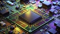 Unveiling the Intricate Microcosm of a Modern Integrated Circuit Processor A Panoramic CloseUp of CuttingEdge Royalty Free Stock Photo