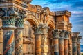 Unveiling the Intricate Stonework of Volubilis A Macro Exploration of Ancient Roman Ruins in Morocco Royalty Free Stock Photo