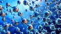 Unveiling the Microscopic Wonders of Water A Detailed Look at Molecular Structure on a Striking Blue Background Royalty Free Stock Photo
