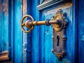 Unveiling the Secrets Within A Closeup of a Blue Door Keyhole Exploring Home Security Privacy and Intrigue Royalty Free Stock Photo