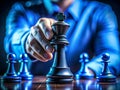 Unveiling Strategic Depth A BlueSleeved Hand and Chess King Hovering Above White Circles Symbolize Abstract Game