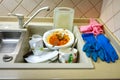 Unwashed dishes in the sink Royalty Free Stock Photo