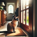 Owner\'s pet waits patiently for their return at front door