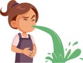 Sick Child with Food Poisoning Vomiting Vector Cartoon Illustration