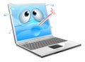 Unwell laptop computer virus cartoon Royalty Free Stock Photo