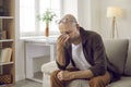 Unwell man suffer from severe headache at home