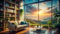 Unwind in a Dreamlike Interior A Panoramic Window Plush Seating and a Calming Atmosphere Transcend Ordinary Relaxation Royalty Free Stock Photo