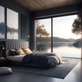 Relax and unwind in a modern bedroom.Generative AI