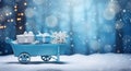 Unwrap the Magic: Festive Christmas Gifts in a Blue Wagon Amidst a Winter Wonderland