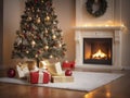 Unwrapping Joy with a Gift Under the Christmas Tree in a Cozy Interior