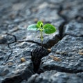 Unyielding growth: Plant through concrete crack. Royalty Free Stock Photo