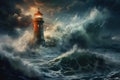 Unyielding Sea storm lighthouse. Generate Ai Royalty Free Stock Photo