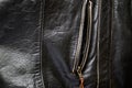 Unzipped side pocket of leather motorcycle jacket