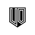 UO Logo monogram shield geometric white line inside black shield color design