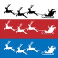 Santa Claus is riding in a sleigh with a cart of deer. deer carriage and santa claus silhouette vector icon set Royalty Free Stock Photo