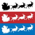 Santa Claus is riding in a sleigh with a cart of deer. deer carriage and santa claus silhouette vector icon set Royalty Free Stock Photo