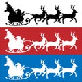 Santa Claus is riding in a sleigh with a cart of deer. deer carriage and santa claus silhouette vector icon set Royalty Free Stock Photo