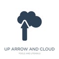 up arrow and cloud icon in trendy design style. up arrow and cloud icon isolated on white background. up arrow and cloud vector Royalty Free Stock Photo