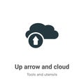 Up arrow and cloud vector icon on white background. Flat vector up arrow and cloud icon symbol sign from modern tools and utensils