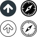 Up arrow and compass icons in solid and outline styles Royalty Free Stock Photo