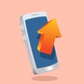 Up arrow in front of smartphone. upload concept vector illustration