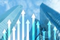 Up arrow graph on skyscraper background. Invesment and financial growth concept Royalty Free Stock Photo