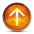 Up arrow icon shiny bright orange round button illustration