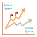 Up arrow. Two trend zigzag lines with flags