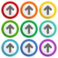 Up arrow, upload vector icons, set of colorful flat design buttons for webdesign and mobile applications Royalty Free Stock Photo