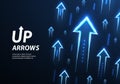 Up arrows on deep blue background space with one big arrow. Royalty Free Stock Photo