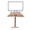 Up board beach shelter buildings with palm cartoon