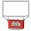 Up board open sign in the mascot shape