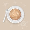 cup of cappuccino coffee with snowflake image