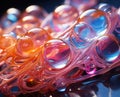 Close up detail macro photo of soap bubbles nature rainbow glitter colorful dynamic composition