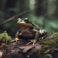 Up-close Frog on a Log in the Forest Royalty Free Stock Photo