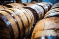 up-close grains of wooden barrels in manufacturing process