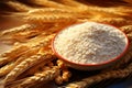 An up close illustration highlighting wheat grain and finely ground flour