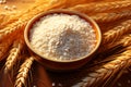 An up close illustration highlighting wheat grain and finely ground flour