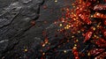 An up close image of vibrant red chili flakes sprinkled on a dark surface, creating . Generative Ai