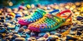 Up Close Intricate Textures of Plastic River Bed and Rock Climbing Shoes A Detailed Macro Photography Exploration