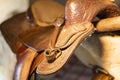 Close Up Beautiful Brown Leather Horse Saddle Background