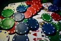 Up close photograph of playing cards and poker chips Royalty Free Stock Photo