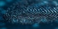 Up close scan of fingerprint on computer screen for data security. Concept Fingerprint Scanning,
