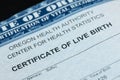 Up close shot of the certificate of live birth