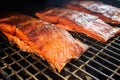 up-close shot of salmons smoked, textured skin