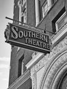 Up close Southern Theater sign in downtown Columbus Oh B & W