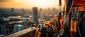 Up-Close View of a Construction Workers Utility Belt Loaded with Various Implements on a Skyscraper Construction Scene at