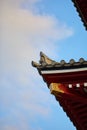 Up-close view of an ornate temple building