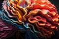 An up-close view of a technologically enhanced brain, its surface alive with swirling colors that speak to the limitless